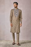 Buy_Tarun Tahiliani_Multi Color Linen Print Geometric Kurta With Trouser_at_Aza_Fashions