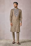 Buy_Tarun Tahiliani_Multi Color Linen Print Geometric Kurta With Trouser _at_Aza_Fashions