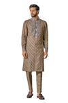 Buy_Tarun Tahiliani_Multi Color Linen Print Geometric Kurta With Trouser_Online_at_Aza_Fashions