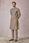 Shop_Tarun Tahiliani_Multi Color Linen Print Geometric Kurta With Trouser_Online_at_Aza_Fashions