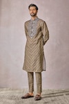 Shop_Tarun Tahiliani_Multi Color Linen Print Geometric Kurta With Trouser _Online_at_Aza_Fashions