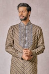 Tarun Tahiliani_Multi Color Linen Print Geometric Kurta With Trouser _at_Aza_Fashions