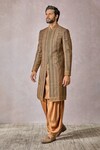 Buy_Tarun Tahiliani_Multi Color Linen Print Mandala Kasheeda Embroidered Sherwani Salwar Set_at_Aza_Fashions