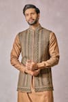 Buy_Tarun Tahiliani_Multi Color Linen Print Mandala Tile Kasheeda Embroidered Bundi _Online_at_Aza_Fashions