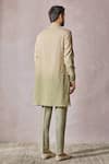 Shop_Tarun Tahiliani_Beige Cotton Moss Embroidered Yoke Abstract Hand Kurta With Trouser _at_Aza_Fashions