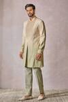 Buy_Tarun Tahiliani_Beige Cotton Moss Embroidered Yoke Abstract Hand Kurta With Trouser _Online_at_Aza_Fashions