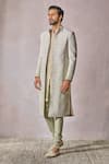 Buy_Tarun Tahiliani_Beige Ready Chikan Fabric Embroidery Floral Flower Bloom Sherwani Trouser Set _Online_at_Aza_Fashions