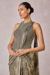 Buy_Tarun Tahiliani_Black Concept Saree Foil Jersey Embellished Pearl Metallic With Corset _Online_at_Aza_Fashions