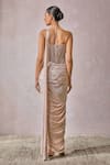 Shop_Tarun Tahiliani_Pink Concept Saree Foil Jersey Embellished Pearl Halter Metallic With Corset _at_Aza_Fashions