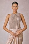 Shop_Tarun Tahiliani_Pink Concept Saree Foil Jersey Embellished Pearl Halter Metallic With Corset _Online_at_Aza_Fashions