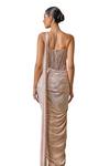 Tarun Tahiliani_Pink Concept Saree Foil Jersey Embellished Pearl Halter Metallic With Corset _at_Aza_Fashions