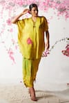 Buy_Basil Leaf_Yellow Chinon Chiffon Printed Floral V Neck Kaftan And Pant Set _at_Aza_Fashions