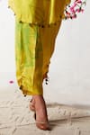 Basil Leaf_Yellow Chinon Chiffon Printed Floral V Neck Kaftan And Pant Set _at_Aza_Fashions