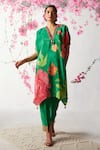 Buy_Basil Leaf_Green Natural Crepe Printed Floral V Neck Pattern Kaftan And Pant Set _at_Aza_Fashions