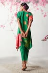 Shop_Basil Leaf_Green Natural Crepe Printed Floral V Neck Pattern Kaftan And Pant Set _at_Aza_Fashions
