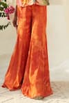 Basil Leaf_Orange Chinon Chiffon Printed Floral Deep V Neck Pattern Kurta And Flared Pant Set_at_Aza_Fashions