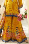 Basil Leaf_Yellow Kurta And Sharara Gajji Satin Printed Floral V Neck Pattern Set_Online_at_Aza_Fashions