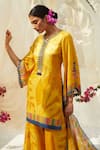 Buy_Basil Leaf_Yellow Kurta And Sharara Gajji Satin Printed Floral V Neck Pattern Set_Online_at_Aza_Fashions