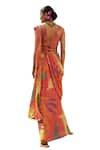 Shop_Basil Leaf_Peach Chinon Chiffon Printed Floral V Neck Pre-draped Saree Set _Online_at_Aza_Fashions