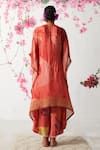 Shop_Basil Leaf_Peach Chinon Chiffon Print Abstract V Neck Tunic With Cowl Pant _at_Aza_Fashions