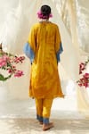 Shop_Basil Leaf_Yellow Chinon Chiffon Print Tropical V Neck Kaftan With Pant_at_Aza_Fashions