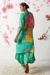 Shop_Basil Leaf_Green Chiffon Embroidery V-neck Flower Bloom Print Kurta With Pant _at_Aza_Fashions