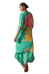 Buy_Basil Leaf_Green Chiffon Embroidery V-neck Flower Bloom Print Kurta With Pant _Online_at_Aza_Fashions