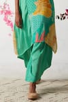 Basil Leaf_Green Chiffon Embroidery V-neck Flower Bloom Print Kurta With Pant _at_Aza_Fashions