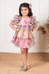 Buy_Lil Angels_Multi Color Organza Leaf Boho Patter Tiered Frock_at_Aza_Fashions
