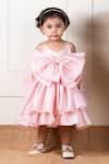 Shop_Lil Angels_Peach Satin Organza Bow Double Layered Dress_Online_at_Aza_Fashions