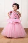 Buy_Lil Angels_Pink Dupion Embellished Sequin Draped Butterfly Gown_Online_at_Aza_Fashions