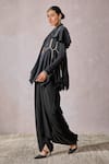 Tarun Tahiliani_Black Top Handwoven Textured Collar And Dhoti Pant Set _at_Aza_Fashions