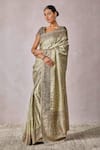 Buy_Tarun Tahiliani_Green Blouse Silk Dupion Woven Geometric V Neck Saree With_at_Aza_Fashions