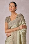 Shop_Tarun Tahiliani_Green Blouse Silk Dupion Woven Geometric V Neck Saree With_Online_at_Aza_Fashions