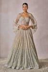 Buy_Tarun Tahiliani_Ivory Bustier Soft Net Embroidery Swarovski Cape Shirt Open Lehenga Set _at_Aza_Fashions