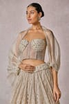 Buy_Tarun Tahiliani_Ivory Bustier Soft Net Embroidery Swarovski Cape Shirt Open Lehenga Set _Online_at_Aza_Fashions