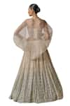 Tarun Tahiliani_Ivory Bustier Soft Net Embroidery Swarovski Cape Shirt Open Lehenga Set _at_Aza_Fashions