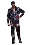 Vikram Bajaj_Black Silk Velvet Printed Mandal Floral Bomber Jacket And Pant Set _Online_at_Aza_Fashions