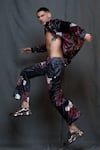 Shop_Vikram Bajaj_Black Silk Velvet Printed Mandal Floral Bomber Jacket And Pant Set _Online_at_Aza_Fashions