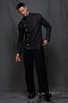 Buy_Vikram Bajaj_Black Cotton Knit Hand Stitched Thread High Neck Detailed Jacket  _at_Aza_Fashions