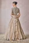 Shop_Tarun Tahiliani_Silver Blouse Tulle Embellished Pearl High Neck Scallop Lehenga Set _at_Aza_Fashions