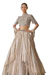 Tarun Tahiliani_Silver Blouse Tulle Embellished Pearl High Neck Scallop Lehenga Set _Online_at_Aza_Fashions