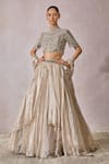 Buy_Tarun Tahiliani_Silver Blouse Tulle Embellished Pearl High Neck Scallop Lehenga Set _at_Aza_Fashions