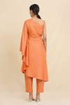 Shop_Adara Khan_Orange Crepe Stripe Asymmetric Pattern Kurta And Trouser Set_at_Aza_Fashions