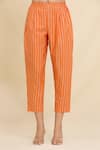 Buy_Adara Khan_Orange Crepe Stripe Asymmetric Pattern Kurta And Trouser Set_Online_at_Aza_Fashions