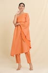 Shop_Adara Khan_Orange Crepe Stripe Asymmetric Pattern Kurta And Trouser Set_Online_at_Aza_Fashions