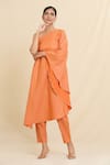 Shop_Khwaab by Sanjana Lakhani_Orange Crepe Stripe Asymmetric Pattern Kurta And Trouser Set _Online_at_Aza_Fashions