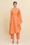 Buy_Adara Khan_Orange Crepe Stripe Asymmetric Pattern Kurta And Trouser Set