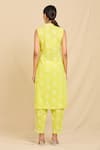 Shop_Samyukta Singhania_Yellow Pure Cotton Printed Bouquet V Neck Kurta And Trouser Set _at_Aza_Fashions