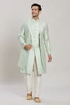 Buy_Arihant Rai Sinha_Green Art Silk Embroidery Sequin Sherwani Aligadhi Pant Set _at_Aza_Fashions